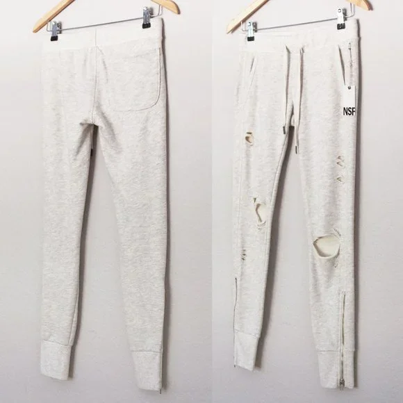 NWT NSF Peyton Ripped Sweatpants Jogger XS Light Grey Distressed Street $228 NEW - Picture 13 of 14